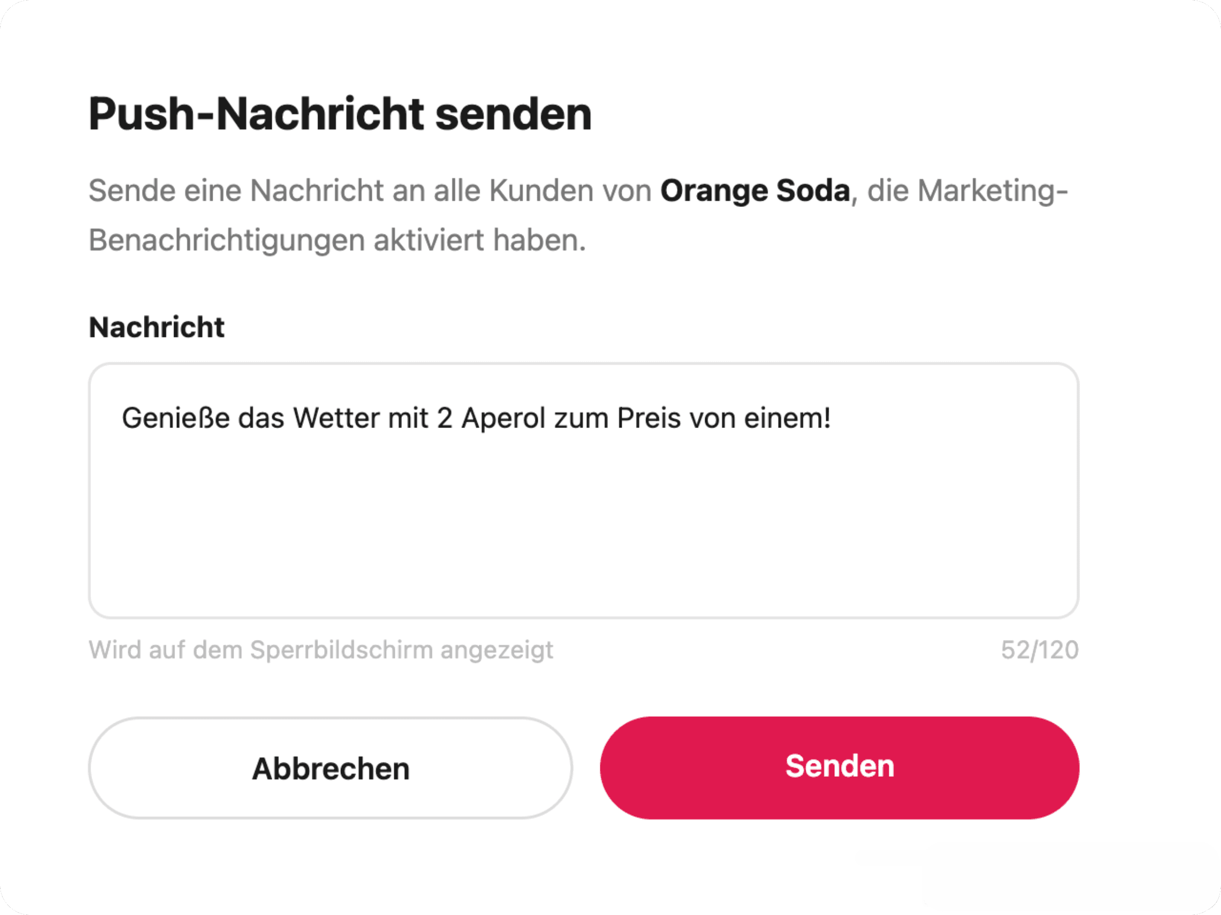 Push-Nachricht im Dashboard verfassen