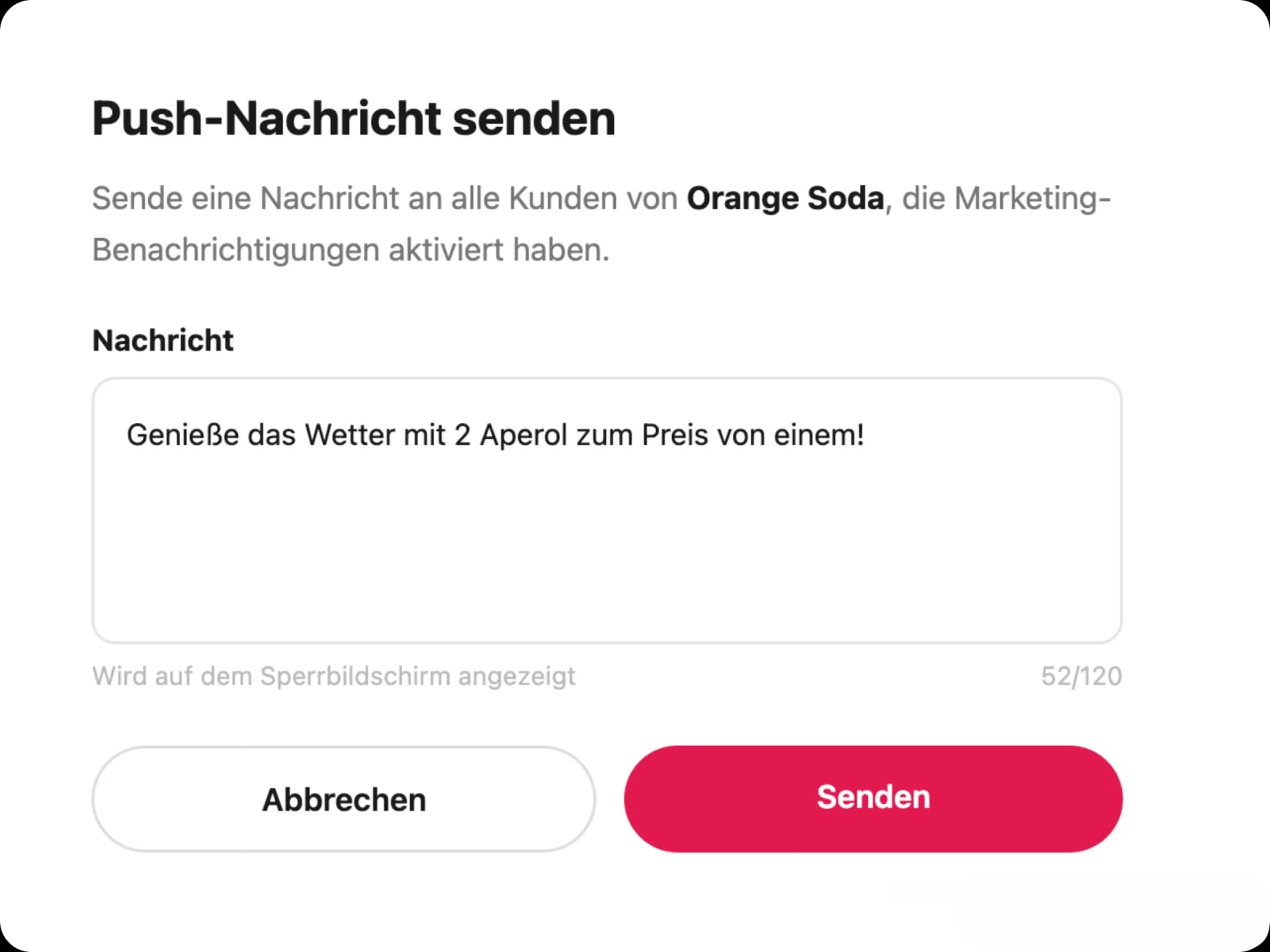 Push-Nachricht im Dashboard verfassen